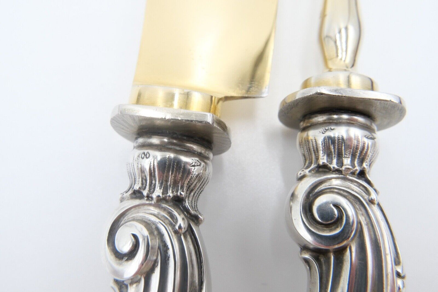 2 Tlg. antik Besteck Jugendstil um 1900 Silber 800 vergoldet original Etui - Antikhandel-Stuttgart