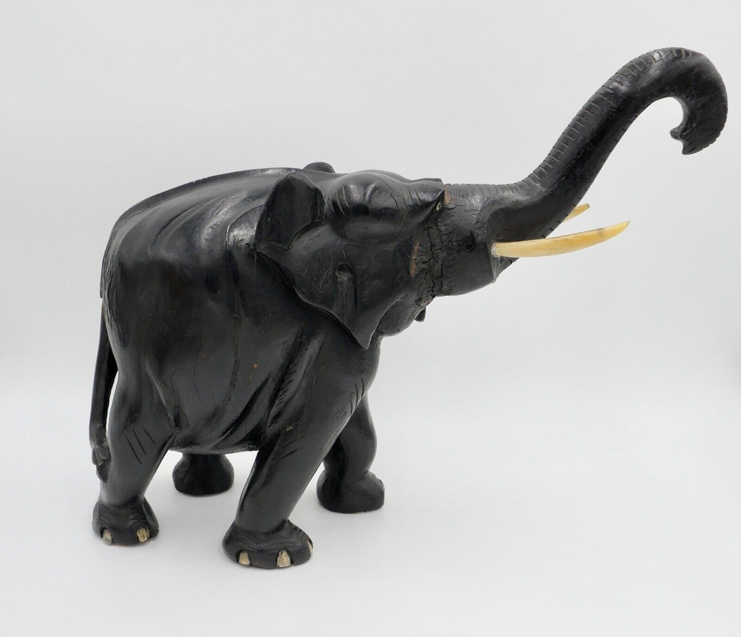 Großer massiver antiker Afrikanischer Holz Elefant 48x38 cm beschichtet 6,1 Kg - Antikhandel-Stuttgart