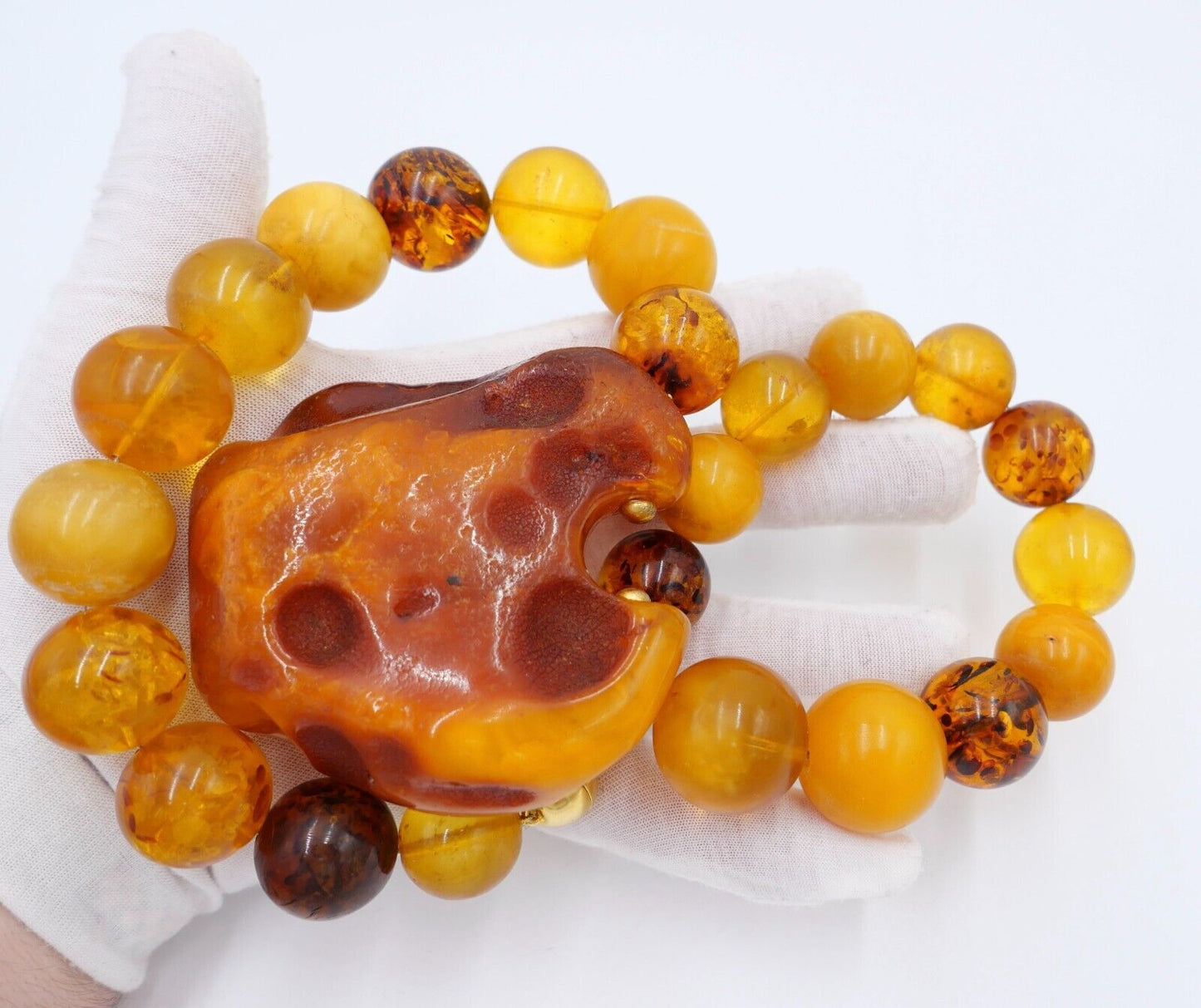 Vintage XXL Bernstein butterscotch Kette Collier Amber 340 Gramm Silber Magnet - Antikhandel-Stuttgart