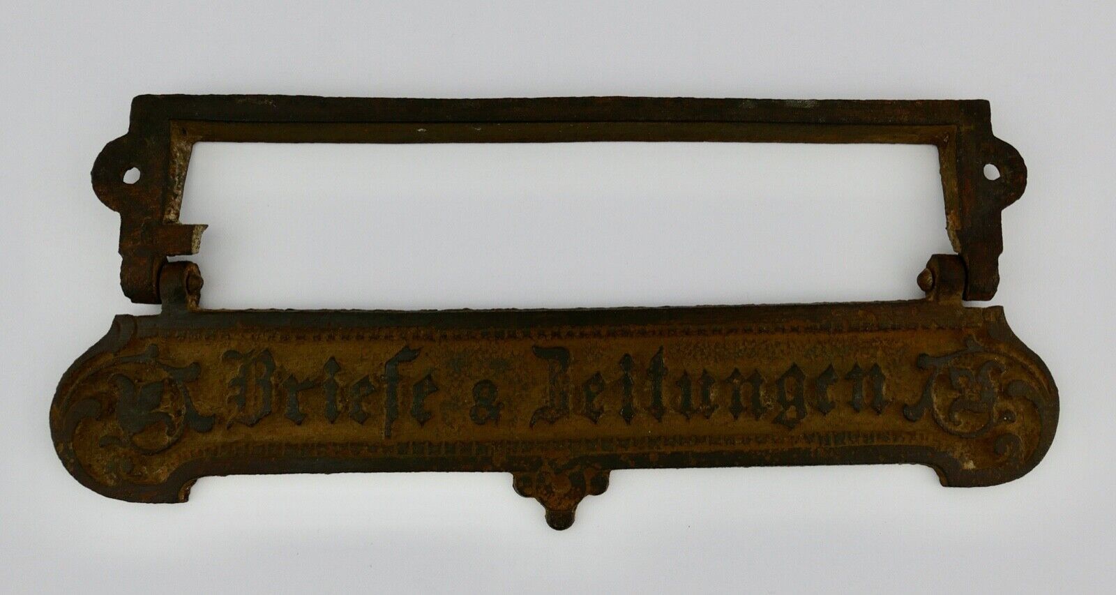 Antike Jugendstil Gusseisen Briefschlitz Briefklappe "Briefe & Zeitungen“ 22 cm - Antikhandel-Stuttgart