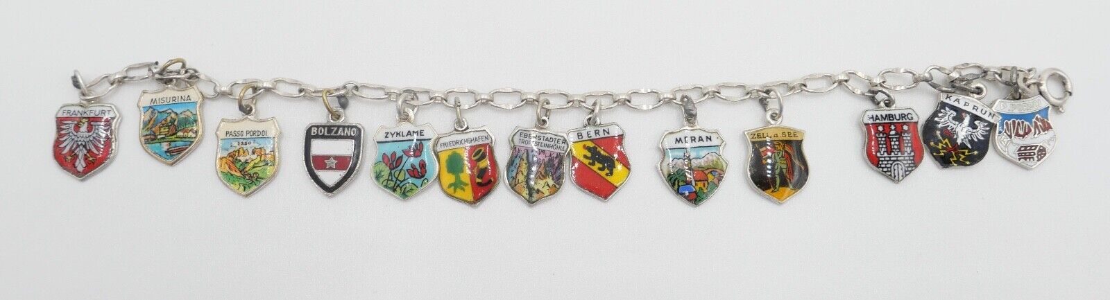 Bettelarmband mit Städte Wappen aus Emaille 800 Silber REU ANTIKO EHJ - Antikhandel-Stuttgart