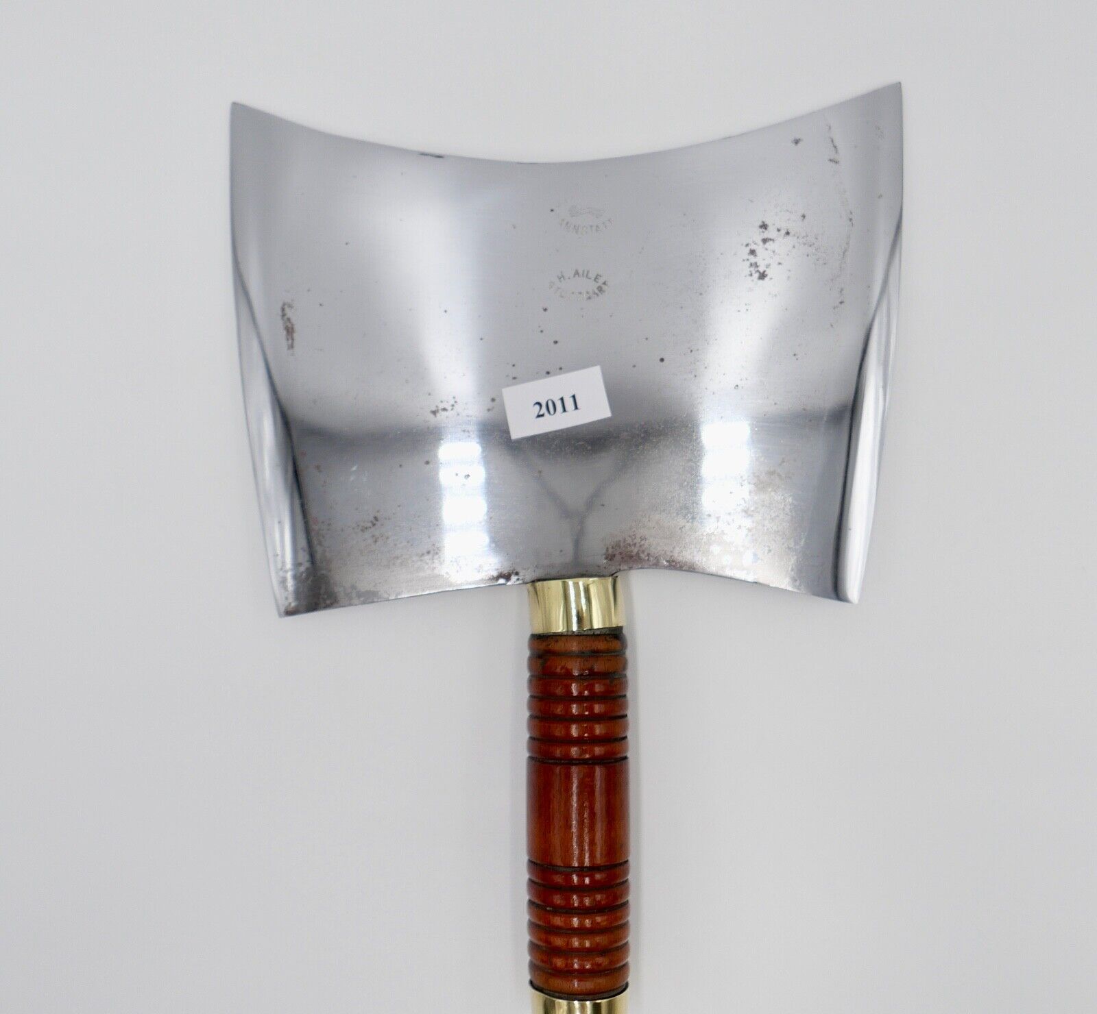 altes Fleischerbeil Metzgerbeil Doppelspalter H. AILE STUTTGART BAD CANNSTATT - Antikhandel-Stuttgart