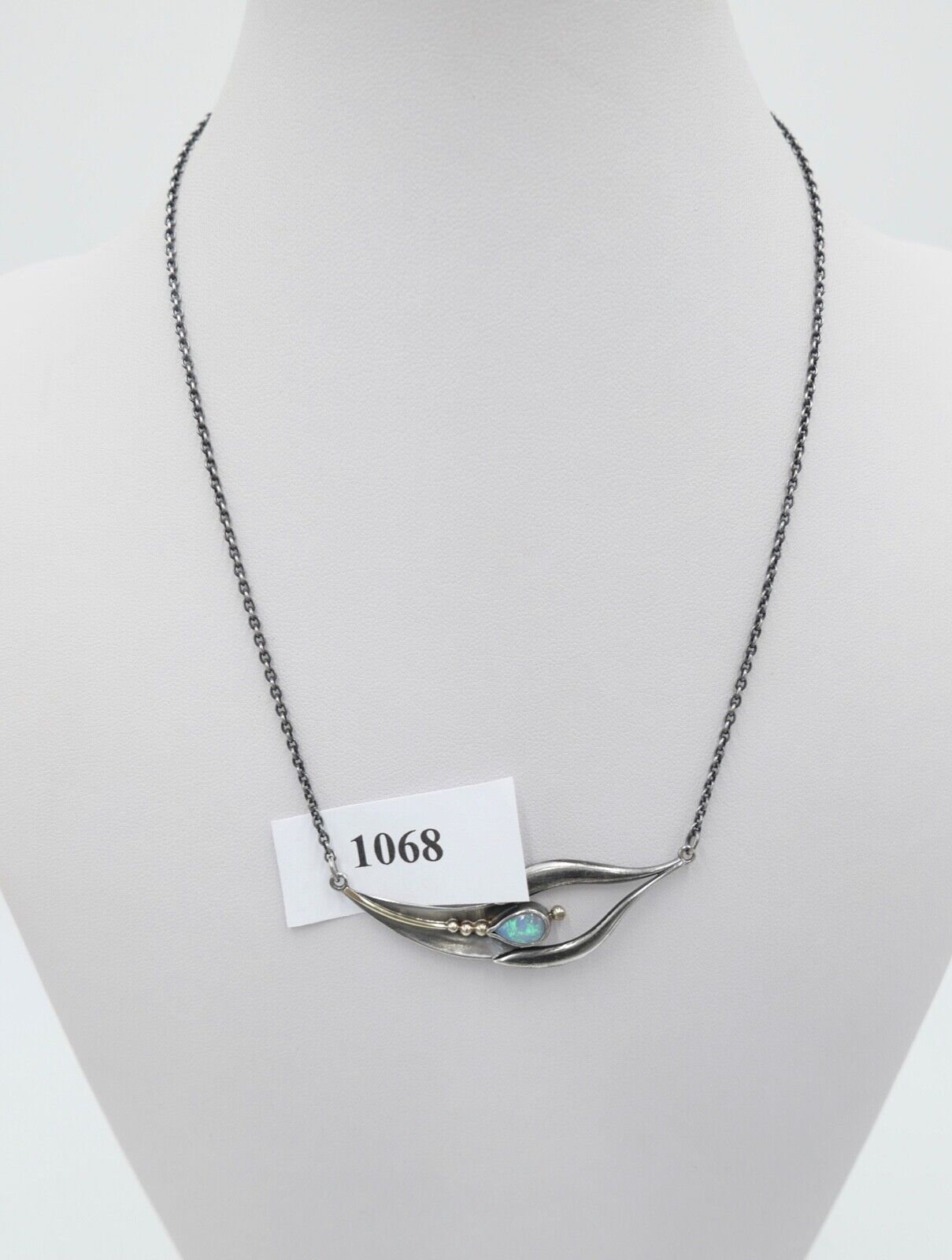 altes Collier Opal Imitat Silber 925 Kette 45,3 cm Teil vergoldet Punze PHJ DD - Antikhandel-Stuttgart