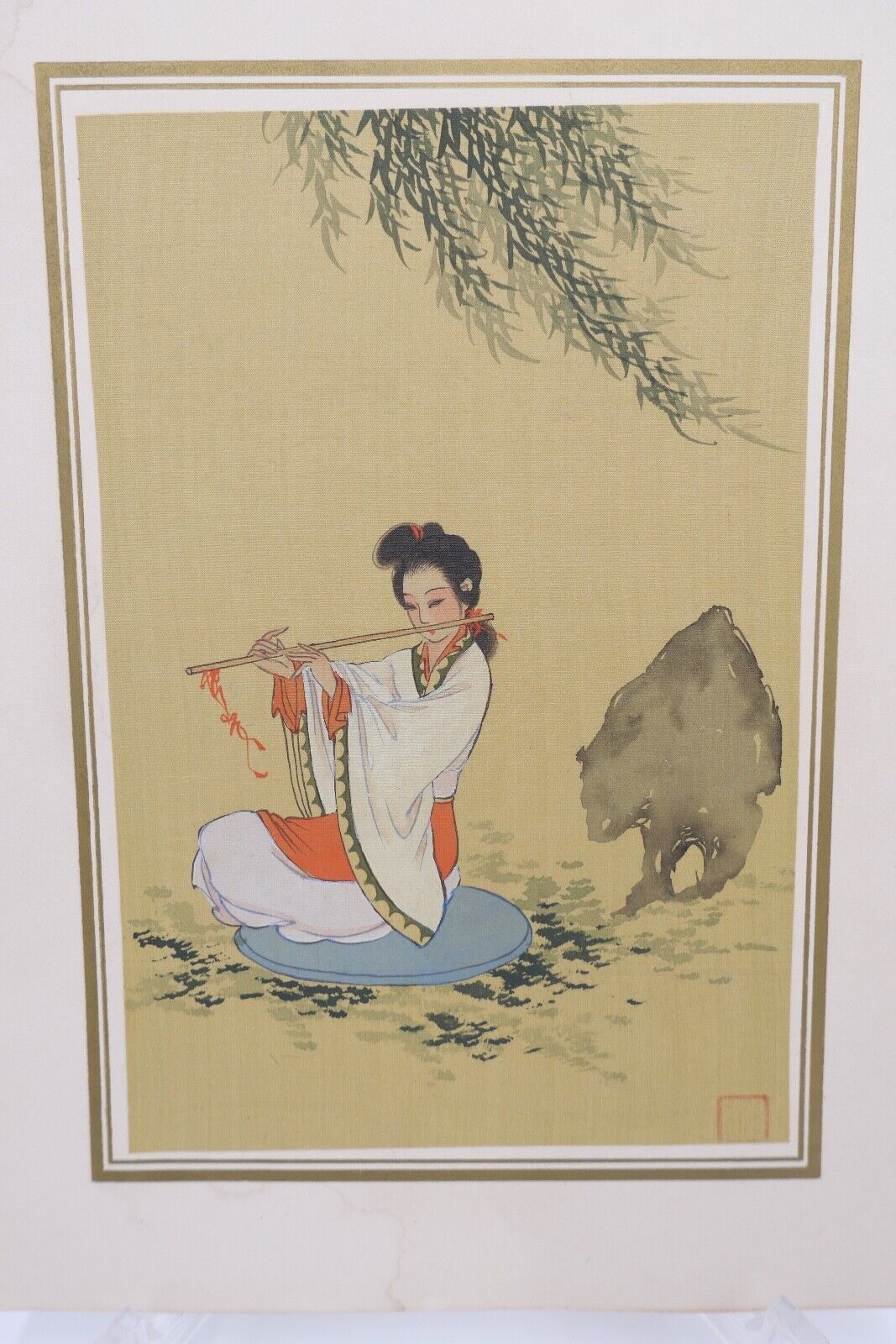 Seidenmalerei JAPAN signiert 18x24cm Bild Frau im Kimono - Antikhandel-Stuttgart