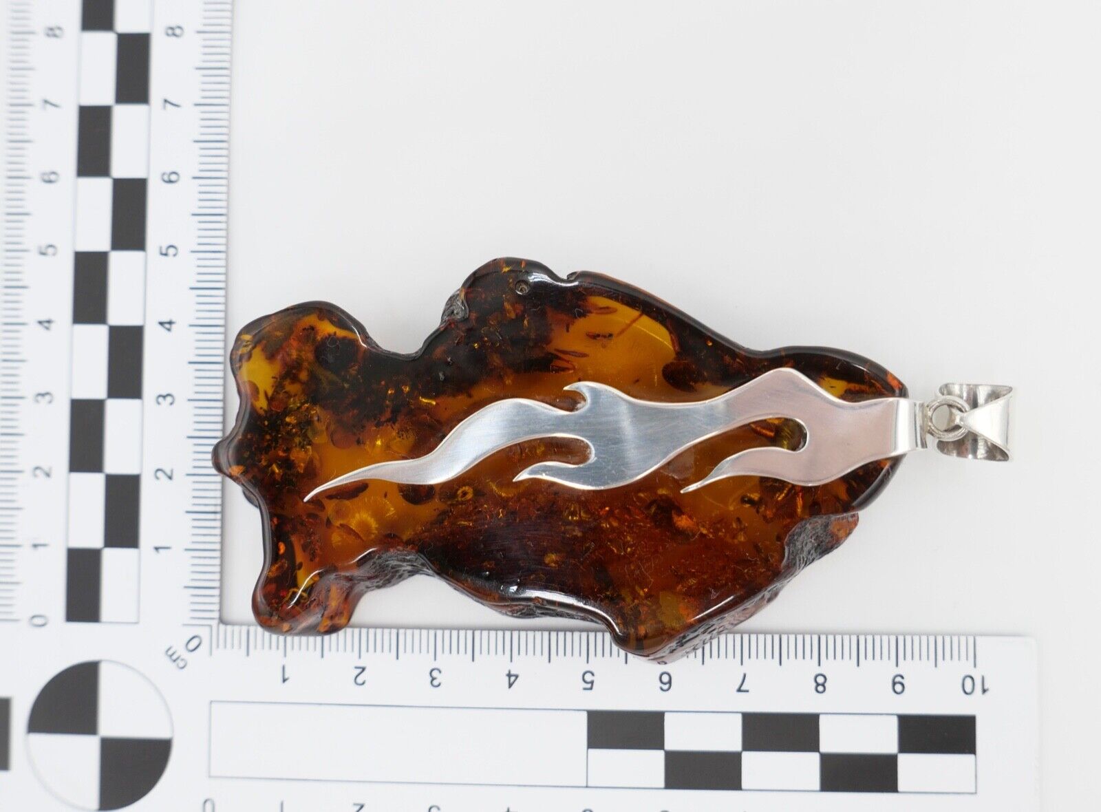 Alter großer Bernstein Anhänger 925 Silber Amber 10cm mit Flammen Motiv - Antikhandel-Stuttgart
