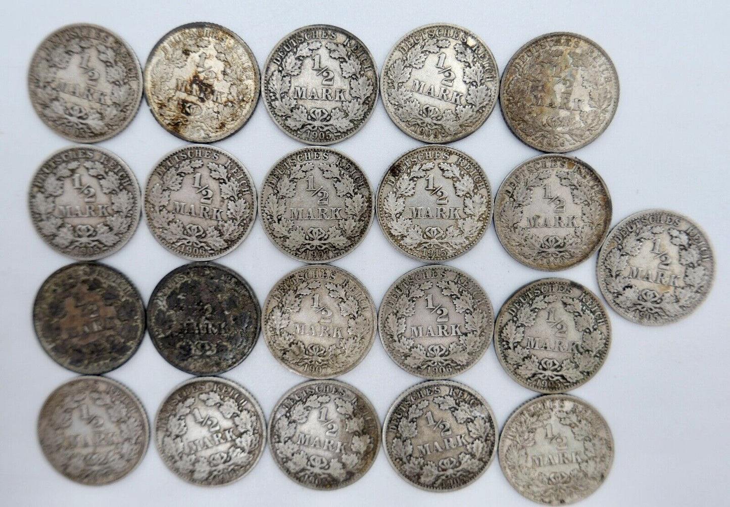 21x 1/2 Mark 1905 1906 1907 1909 1915 1916 J D F G A Silbermünze Jäger J.16 - Antikhandel-Stuttgart