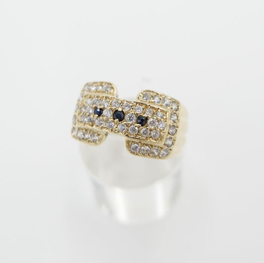 Luxuriöser Ring Gold 585 / 14K Zirkonia & synthetisch Saphire 1980er Jahr Gr. 64 - Antikhandel-Stuttgart