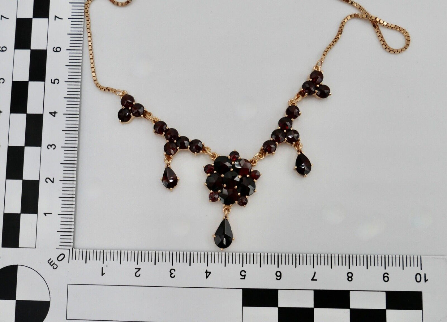Alte Collier Kette 55cm Rotgold 333 8K Gold mit Granat FBM Venezianerkette - Antikhandel-Stuttgart