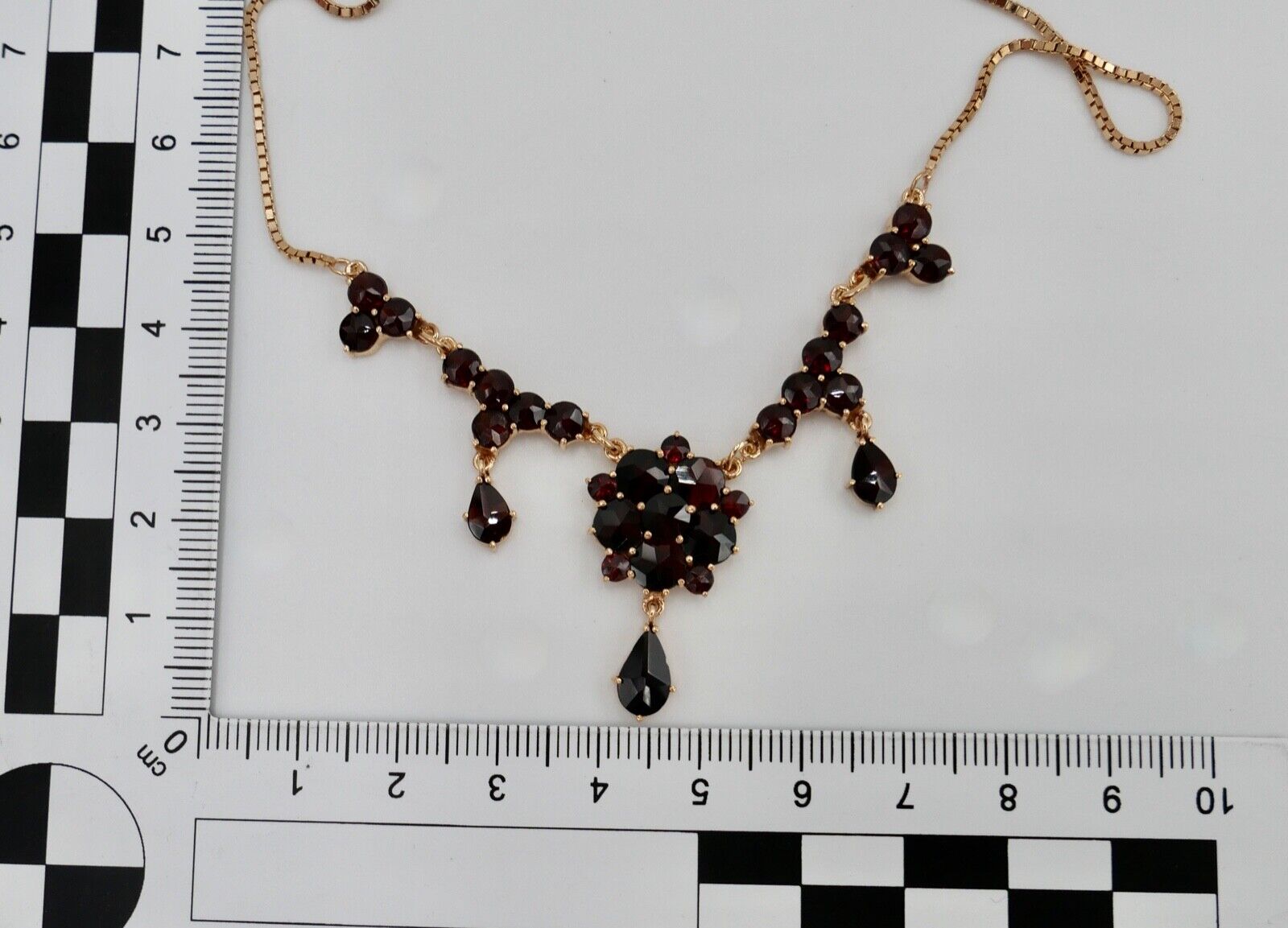 Alte Collier Kette 55cm Rotgold 333 8K Gold mit Granat FBM Venezianerkette - Antikhandel-Stuttgart