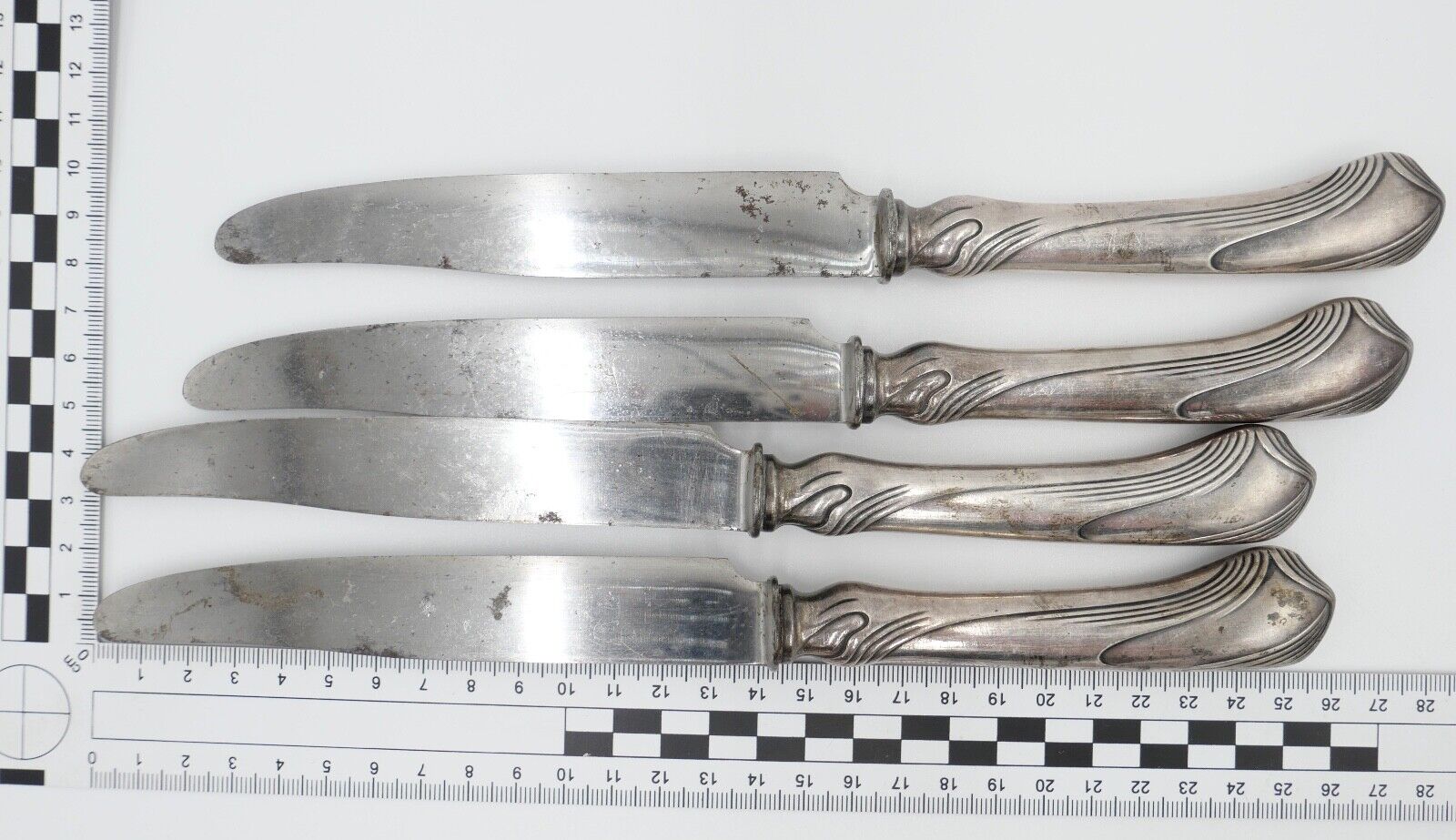 4x ALTE CHRISTOFLE PARIS VERSILBERT MESSER / BESTECK Silberauflage 20-30er Jahre - Antikhandel-Stuttgart