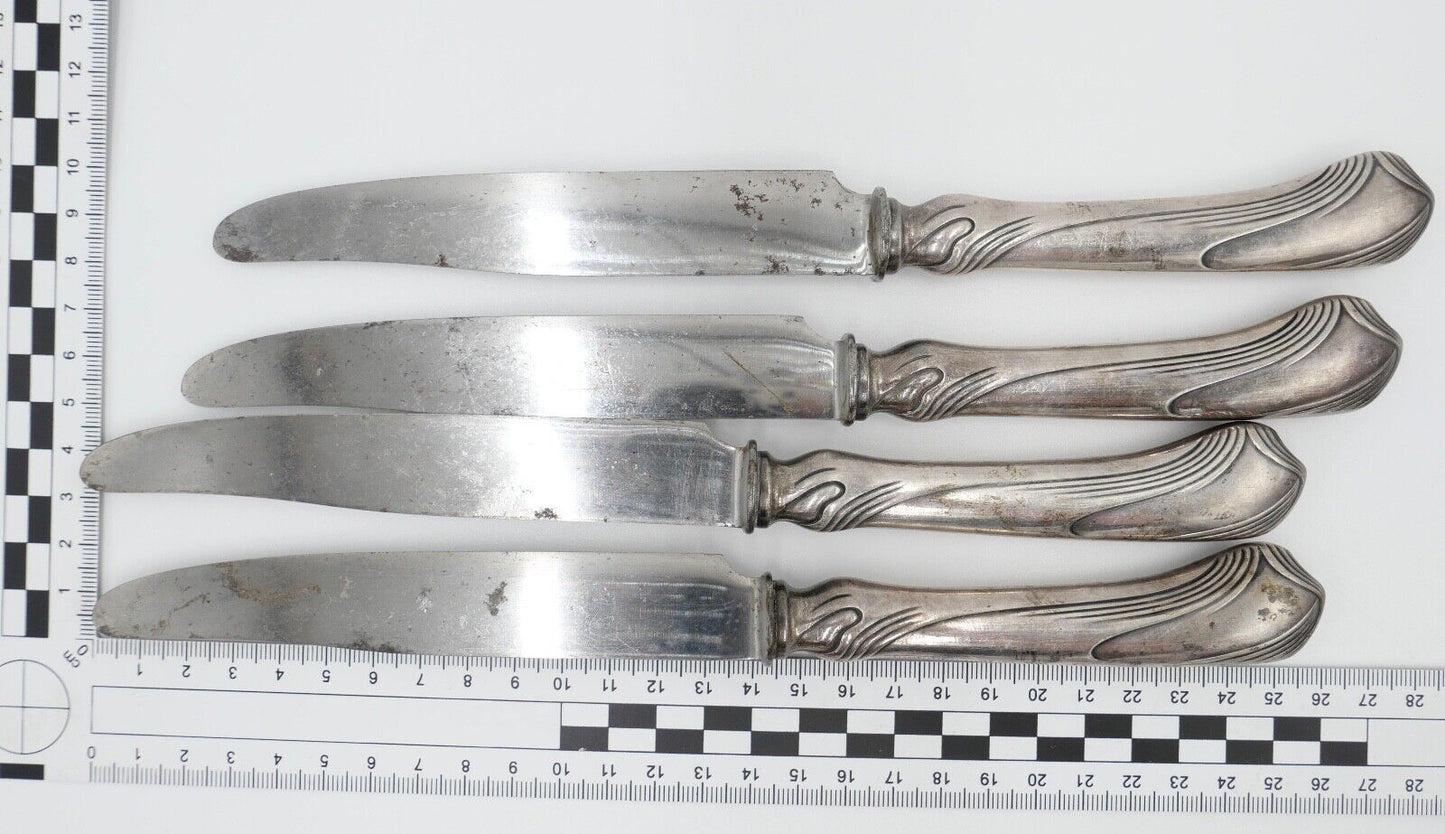 4x ALTE CHRISTOFLE PARIS VERSILBERT MESSER / BESTECK Silberauflage 20-30er Jahre - Antikhandel-Stuttgart