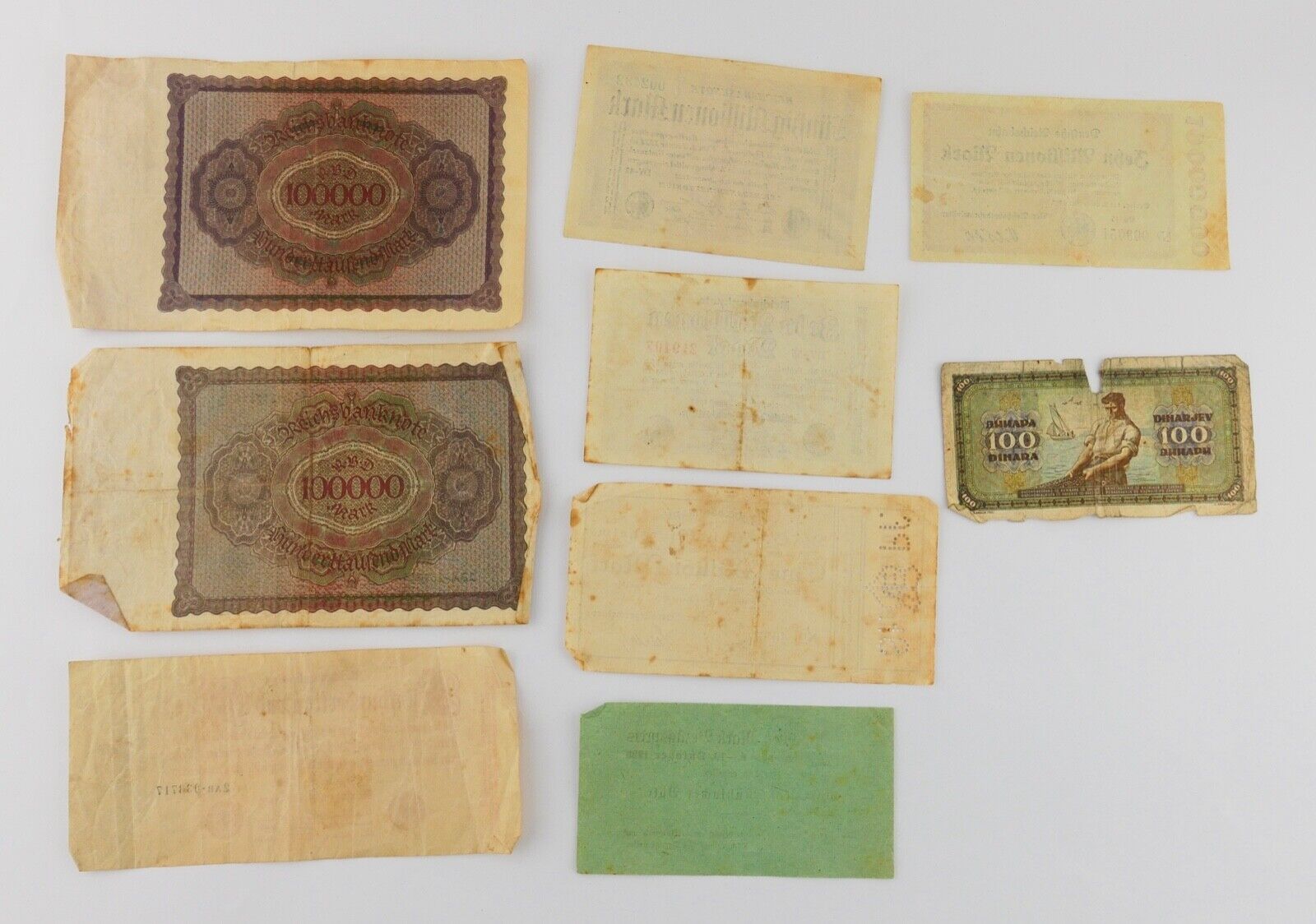 53 Scheine Inflation Posten Konvolut Geldscheine RO. Banknoten Mark Dinar - Antikhandel-Stuttgart