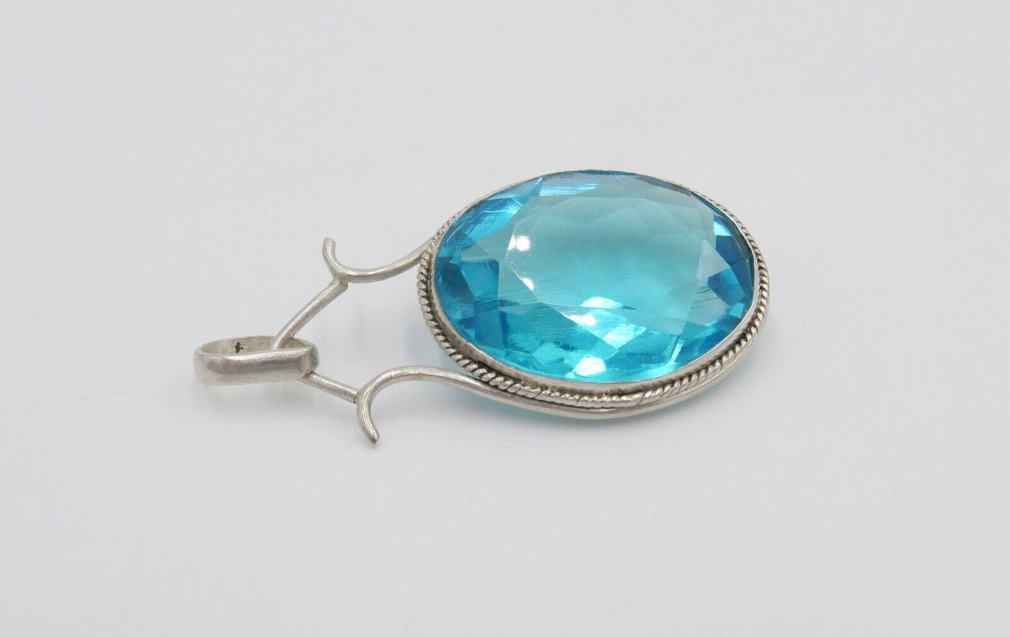 XXL 925 Silber Anhänger mit Glasstein Türkis 49x29 mm - Antikhandel-Stuttgart