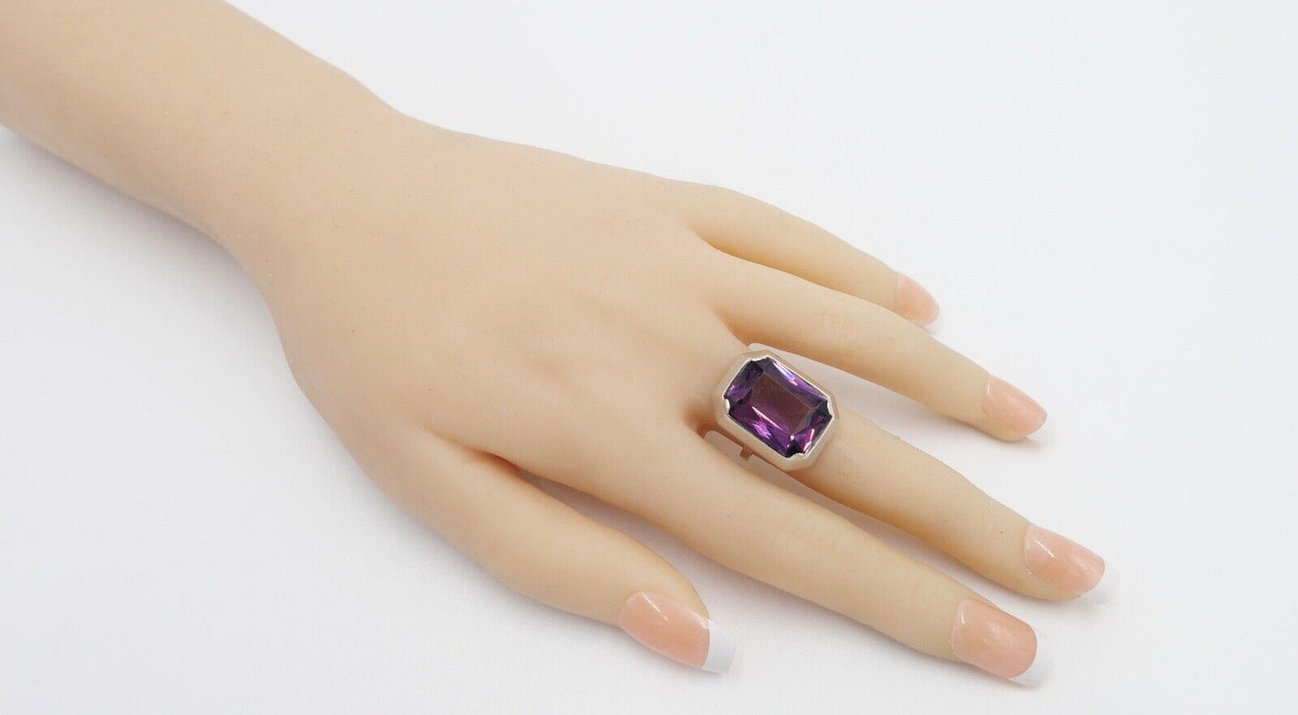 50er Jahre Damenring 835 Silber Gr. 54 mit lila Glasstein - Antikhandel-Stuttgart