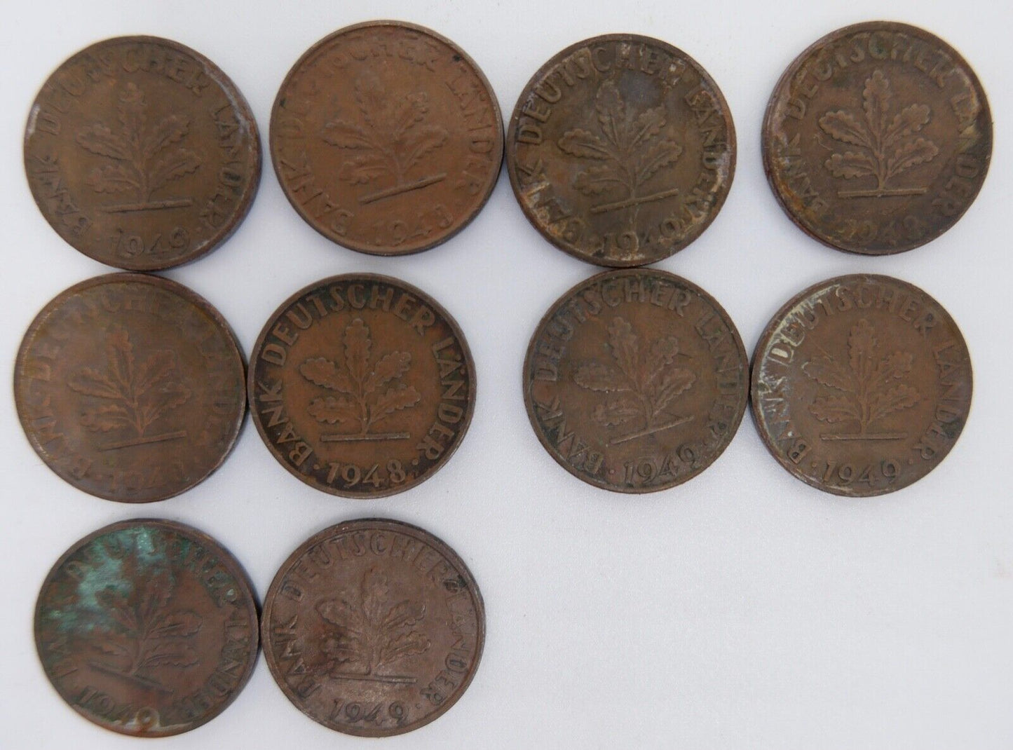 10x 1 Pfennig 1948 1949 Konvolut LOT Mark Währung Deutschland - Antikhandel-Stuttgart