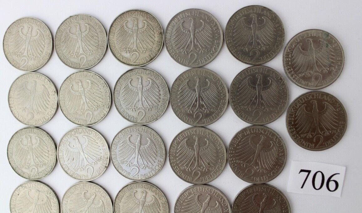 22x 2 DM Mark MAX PLANCK 1957 - 1971 Jäger J. 392 1957 1958 1959 - Antikhandel-Stuttgart