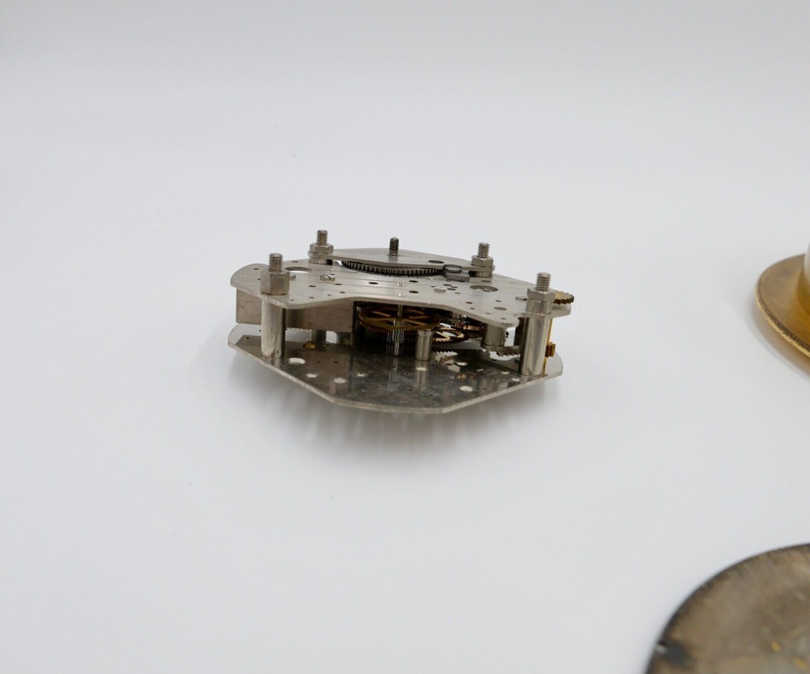 alte & sehr seltene EBEL 60er Tischuhr Gold Messing Ø13,5 cm DEFEKT Ersatzteile - Antikhandel-Stuttgart