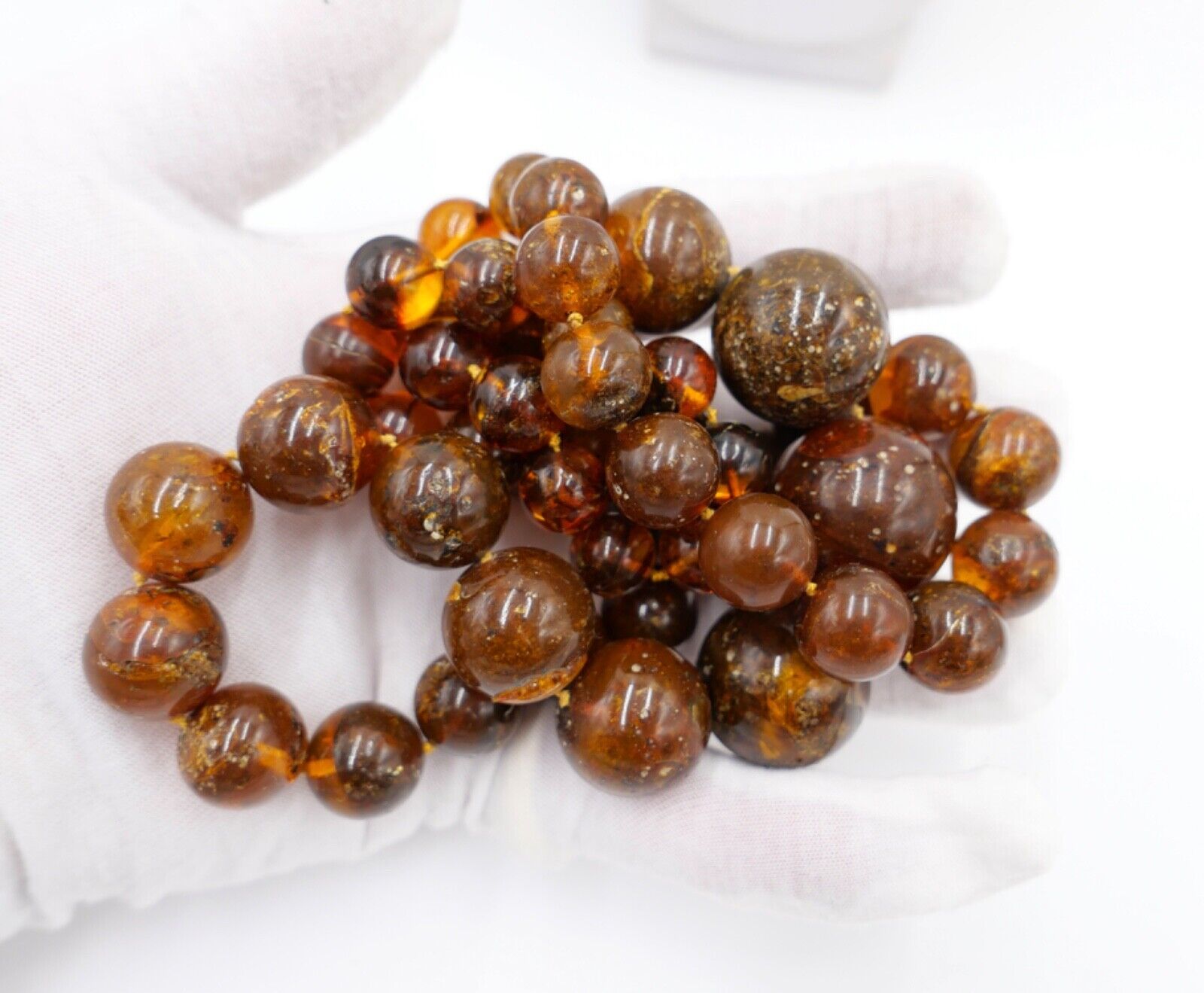 vintage XL Bernstein Kette / Collier / Halskette Kugeln 122 Gramm / 82 cm - Antikhandel-Stuttgart