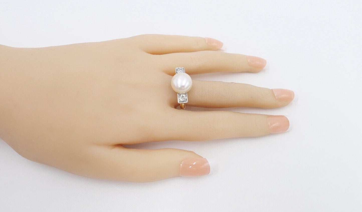 antik Damen Ring Gold 585 / 14K Gr. 56 Diamant Altschliff süßwasser Zuchtperle - Antikhandel-Stuttgart