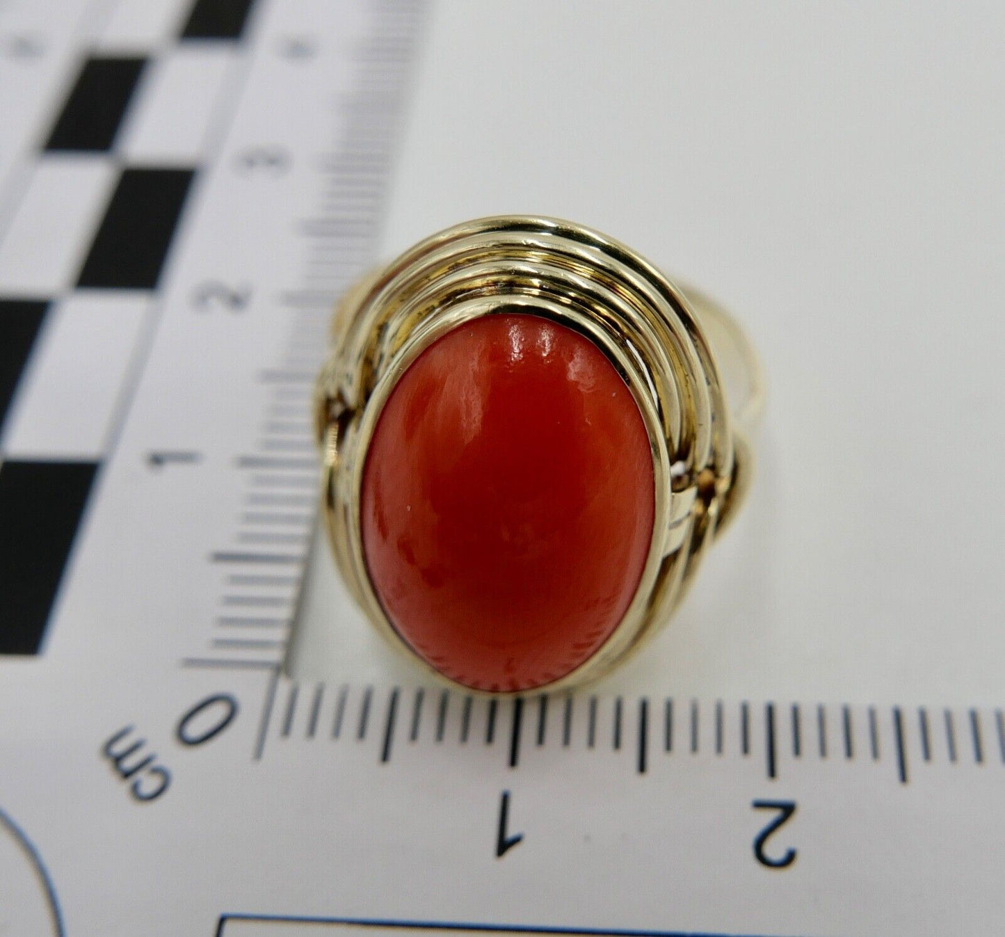 Eleganter Gold Ring 585 14K Gr. 55/17,5 Koralle Cabochon 6 Ct - Antikhandel-Stuttgart