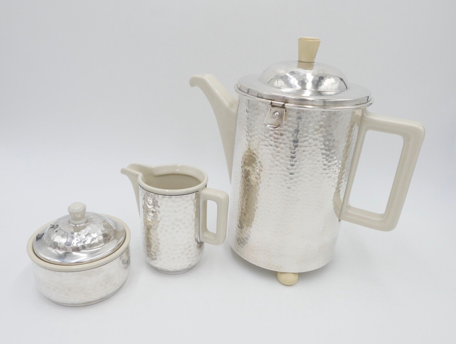 Kaffeekern WMF HUTSCHENREUTHER Kaffeekanne Milchkännchen Zuckerdose gehämmert - Antikhandel-Stuttgart