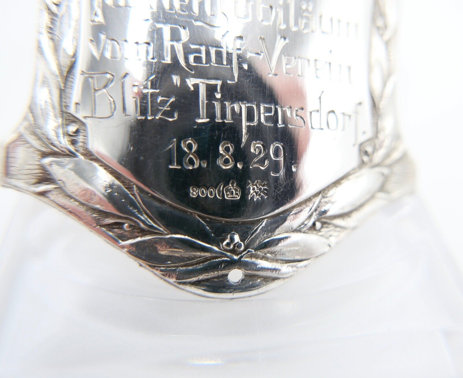 Fahrrad Plakette 1929 Silber 800 Jubiläum BLITZ Tirpersdorf Ralf.-Verein - Antikhandel-Stuttgart