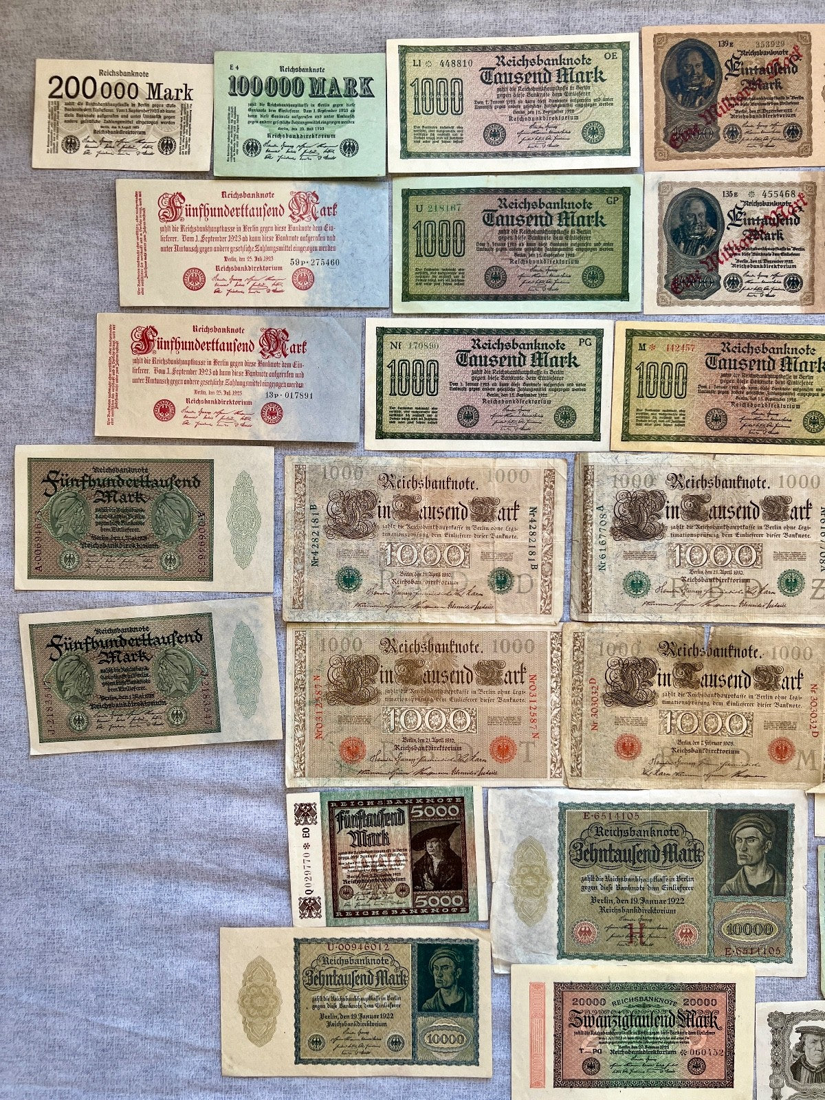 Posten 58x Inflation Geldscheine Banknoten Mark UNC dt. Reich Ro. 36 63 84 usw.