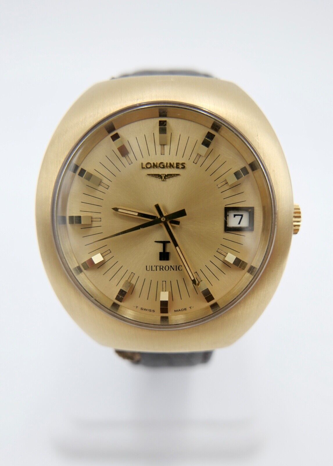 Vintage 70er LONGINES ULTRONIC 40x43 mm Gold Cal. 6312 Herrenuhr 6253 8494-1 - Antikhandel-Stuttgart