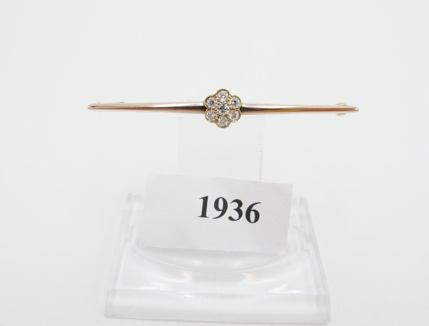 30er Jahre Brosche Bajonettverschluß 62mm 585 Rotgold Übergangsschliff Diamant - Antikhandel-Stuttgart