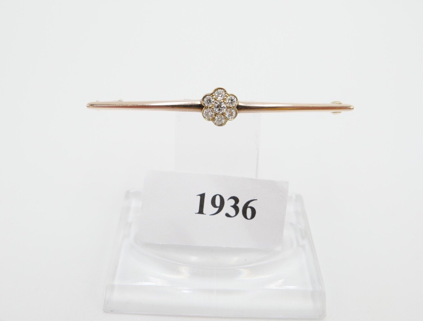 30er Jahre Brosche Bajonettverschluß 62mm 585 Rotgold Übergangsschliff Diamant - Antikhandel-Stuttgart