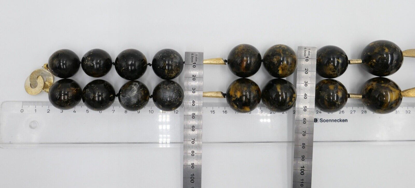 vintage XL Bernstein Kette Silber vergoldet Halskette Kugeln Collier 244,8 gr - Antikhandel-Stuttgart