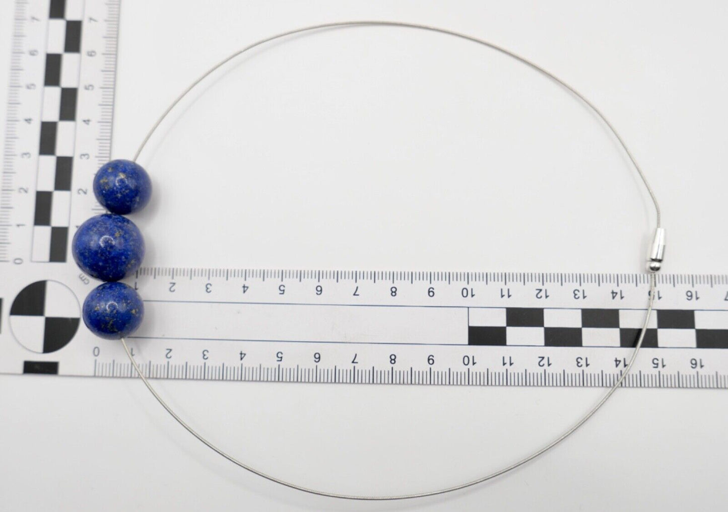 1990er Jahre Silber Draht Collier mit LAPIS LAPISLAZULI Anhänger 44cm - Antikhandel-Stuttgart