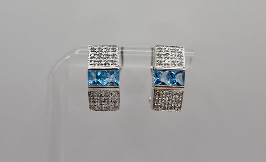 Blautopas & Brillant 750 18K Weißgold Gold Ohrringe 2 Ctw NEUwertig CCF