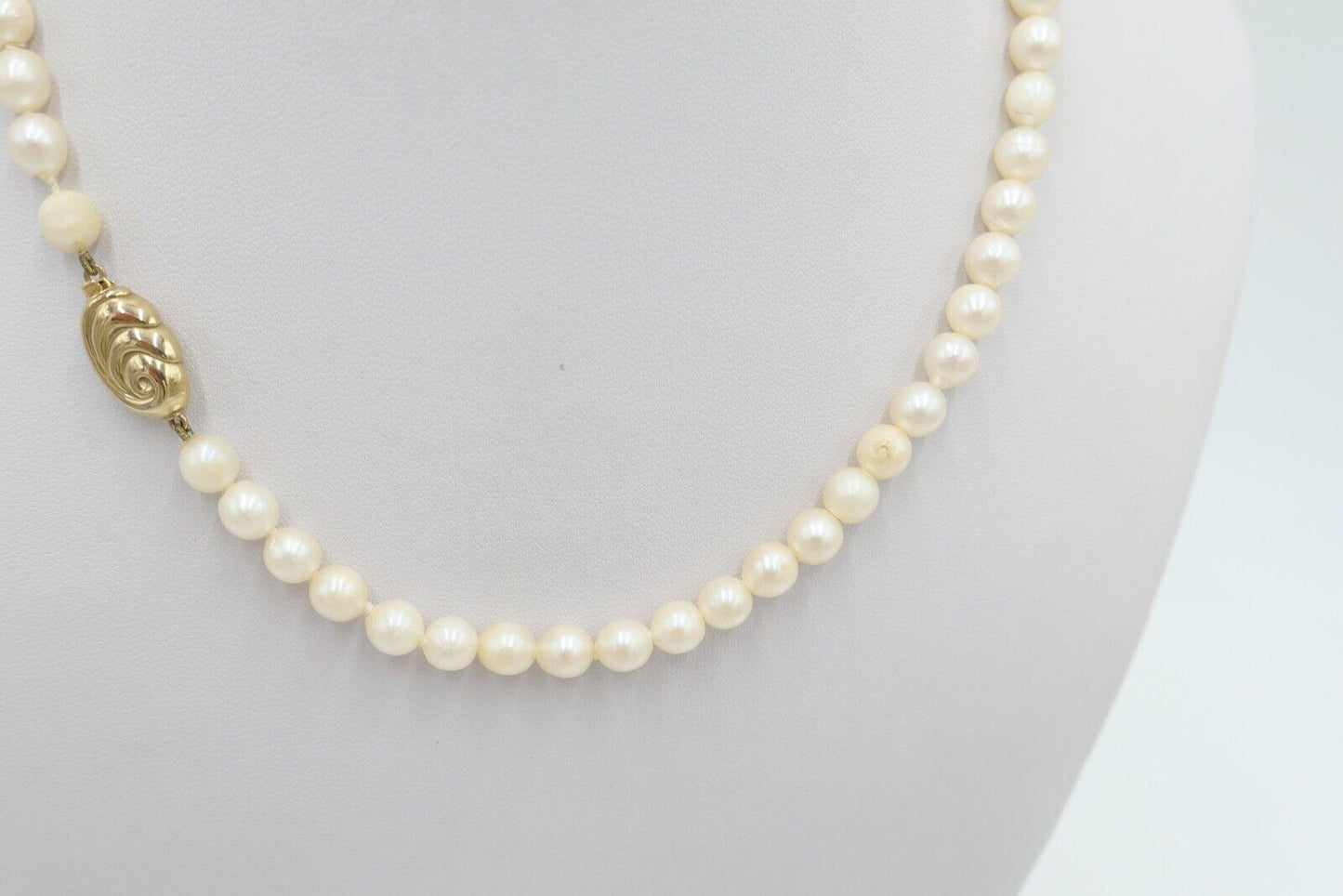 80er Jahre Jka Perlenkette Collier Zuchtperle 43 cm Gold 585 / 14K Perlen Ø 6 mm - Antikhandel-Stuttgart