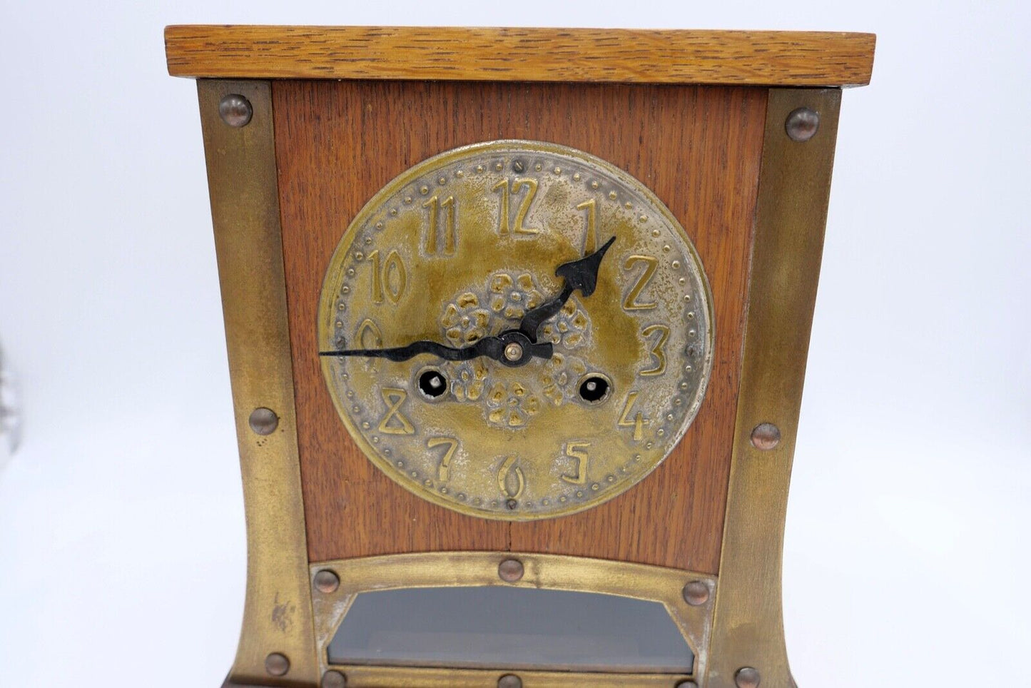 alte Kaminuhr mit modernerem Uhrwerk Holz Messing ODO 151 - 071 - Antikhandel-Stuttgart
