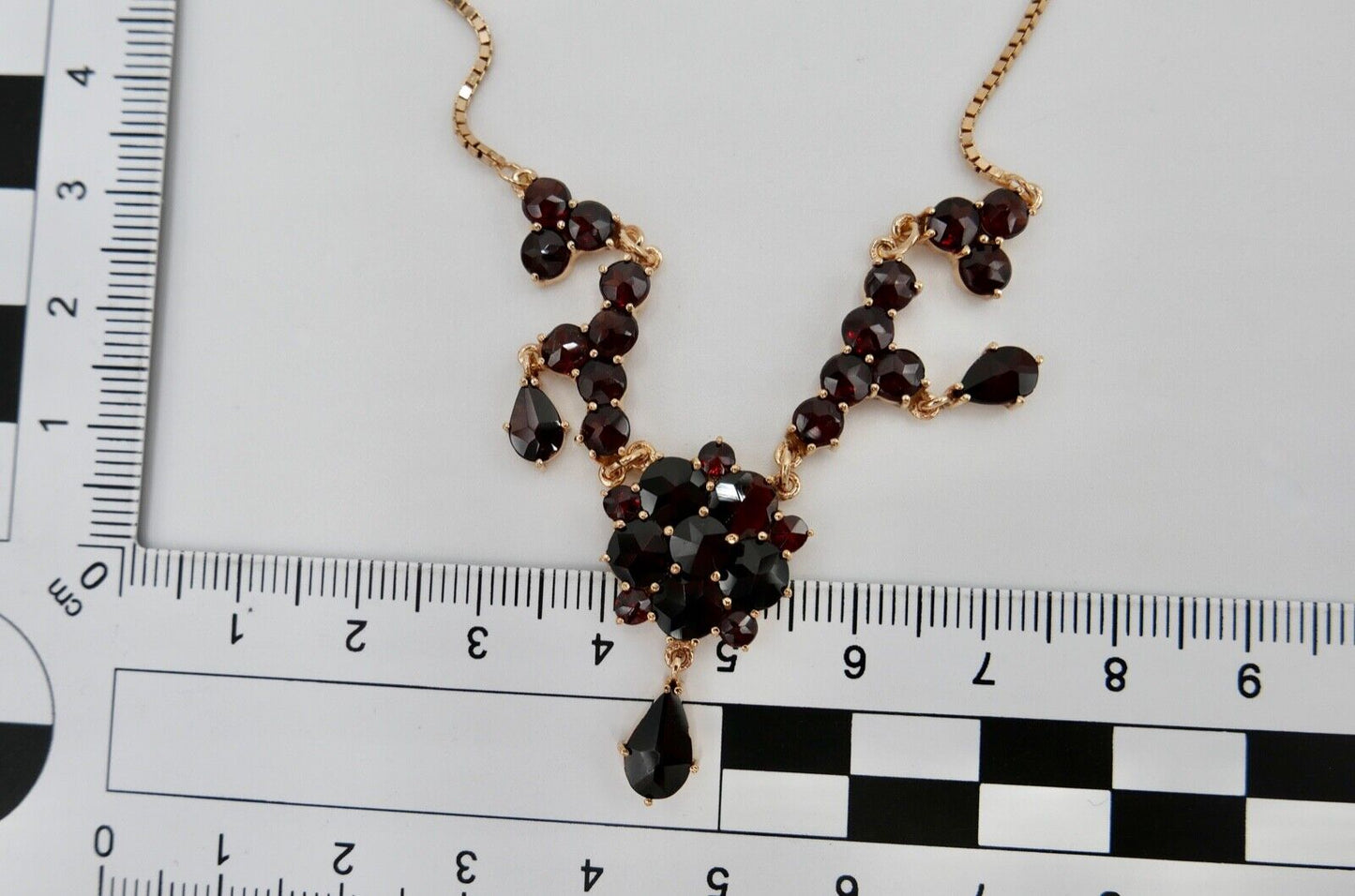 Alte Collier Kette 55cm Rotgold 333 8K Gold mit Granat FBM Venezianerkette - Antikhandel-Stuttgart