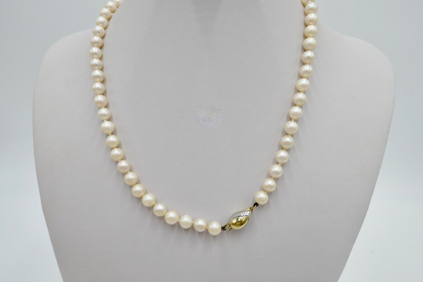 Bicolor Perlenkette Collier Zuchtperlen 46 cm Gold 585 / 14K Perlen Ø 7mm - Antikhandel-Stuttgart