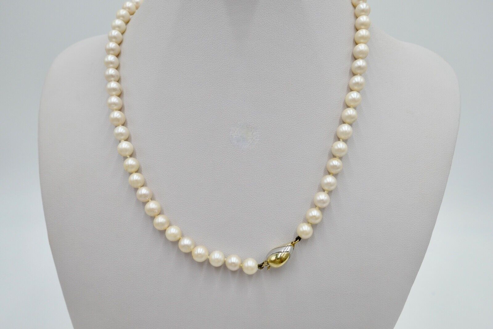 Bicolor Perlenkette Collier Zuchtperlen 46 cm Gold 585 / 14K Perlen Ø 7mm - Antikhandel-Stuttgart