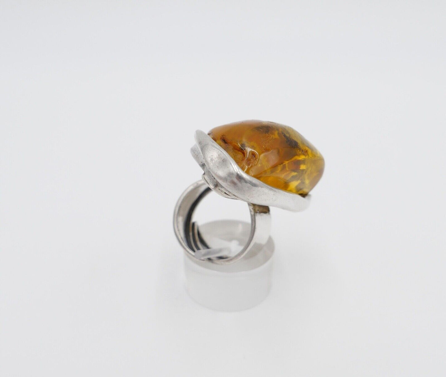 80er Jahre Designer Ring Bernstein Silber 925 Gr. 58 Frauenkopf G Danzig Polen - Antikhandel-Stuttgart