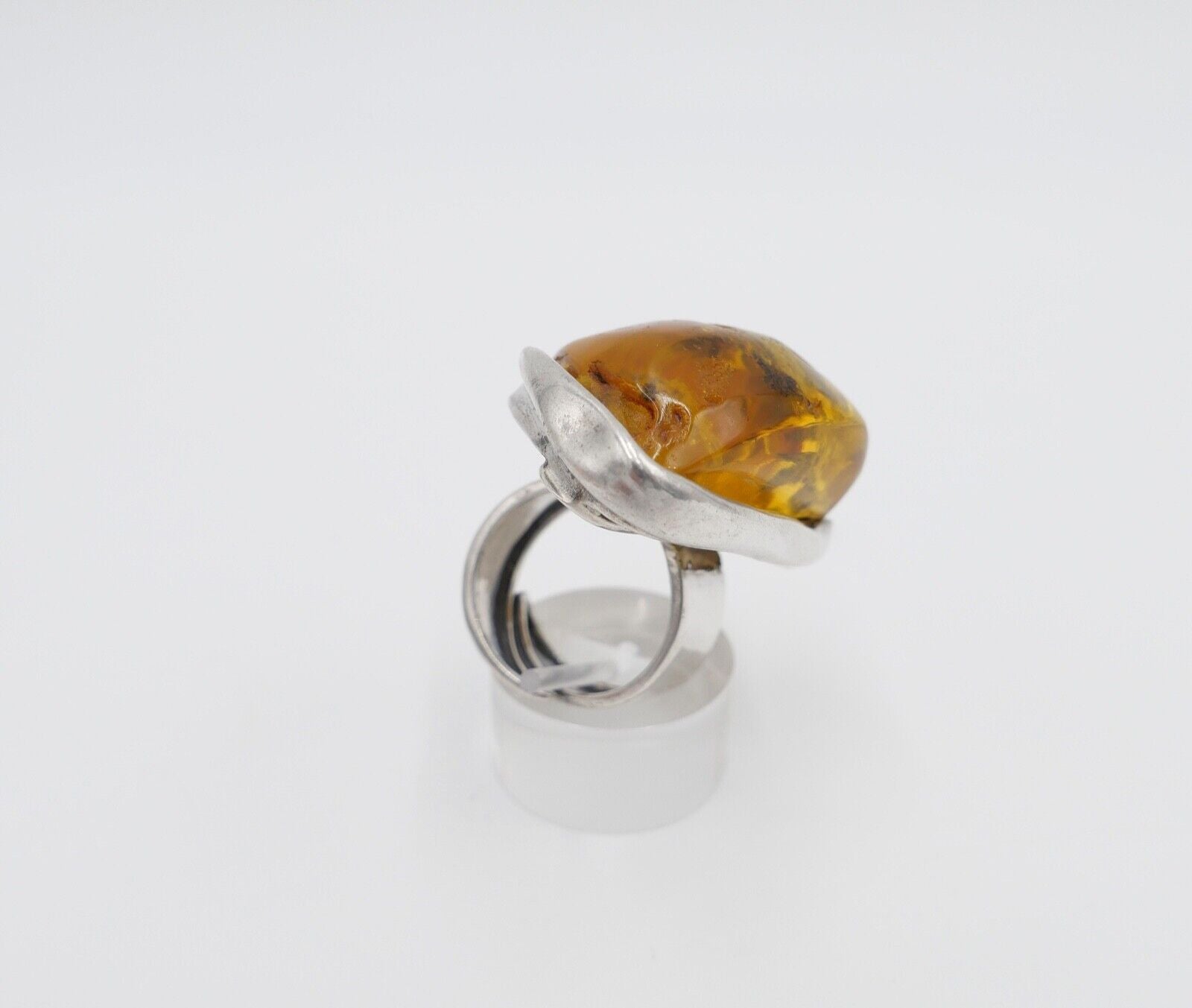 80er Jahre Designer Ring Bernstein Silber 925 Gr. 58 Frauenkopf G Danzig Polen - Antikhandel-Stuttgart