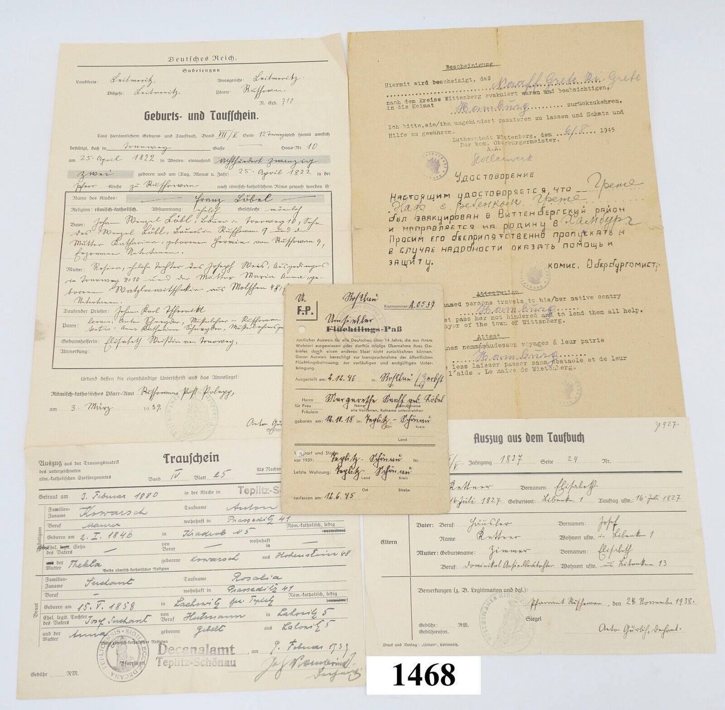 Trauschein Taufbuch Geburts- Taufschein Umsiedler Bescheinigung 1938 1939 1945 - Antikhandel-Stuttgart