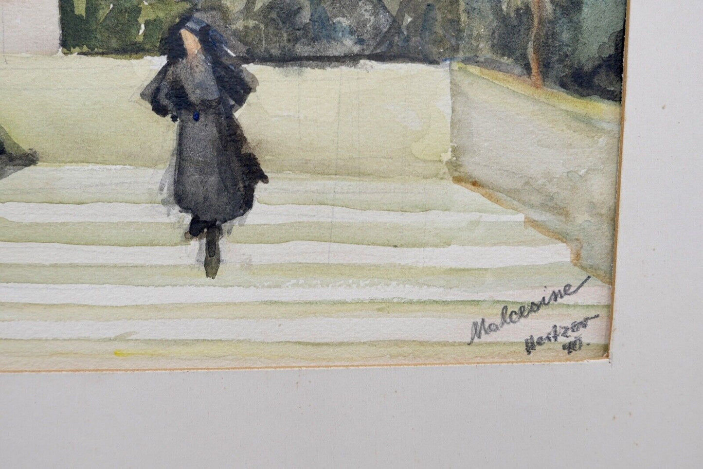 1940 Else Hertzer Aquarell signiert Malcesine Gardasee Frau Treppe 42x32 cm - Antikhandel-Stuttgart