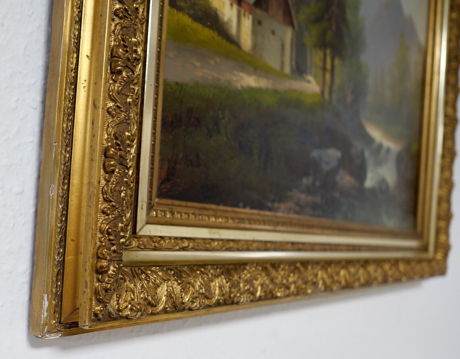 Gemälde Bach / Wald / Berg Landschaft Öl auf Leinwand Prunkrahmen 85x72cm KELLER - Antikhandel-Stuttgart