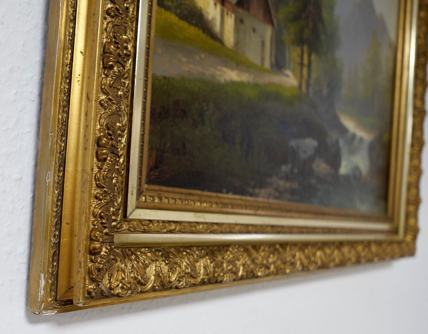 Gemälde Bach / Wald / Berg Landschaft Öl auf Leinwand Prunkrahmen 85x72cm KELLER - Antikhandel-Stuttgart