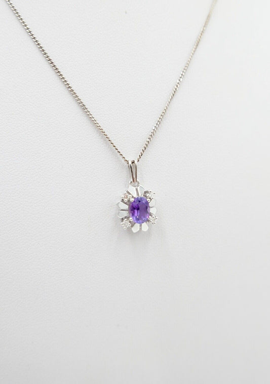 70er Jahre TENDOR Anhänger Weißgold 585 / 14K mit Amethyst & Brillanten F VVS - Antikhandel-Stuttgart