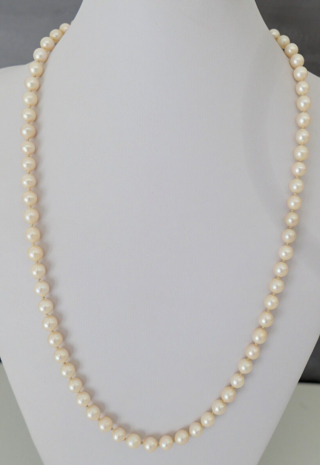 Perlenkette Verschluss Weiß/Gelb Gold 585/14K pearl Ø 6.5 mm Necklace 58 cm - Antikhandel-Stuttgart