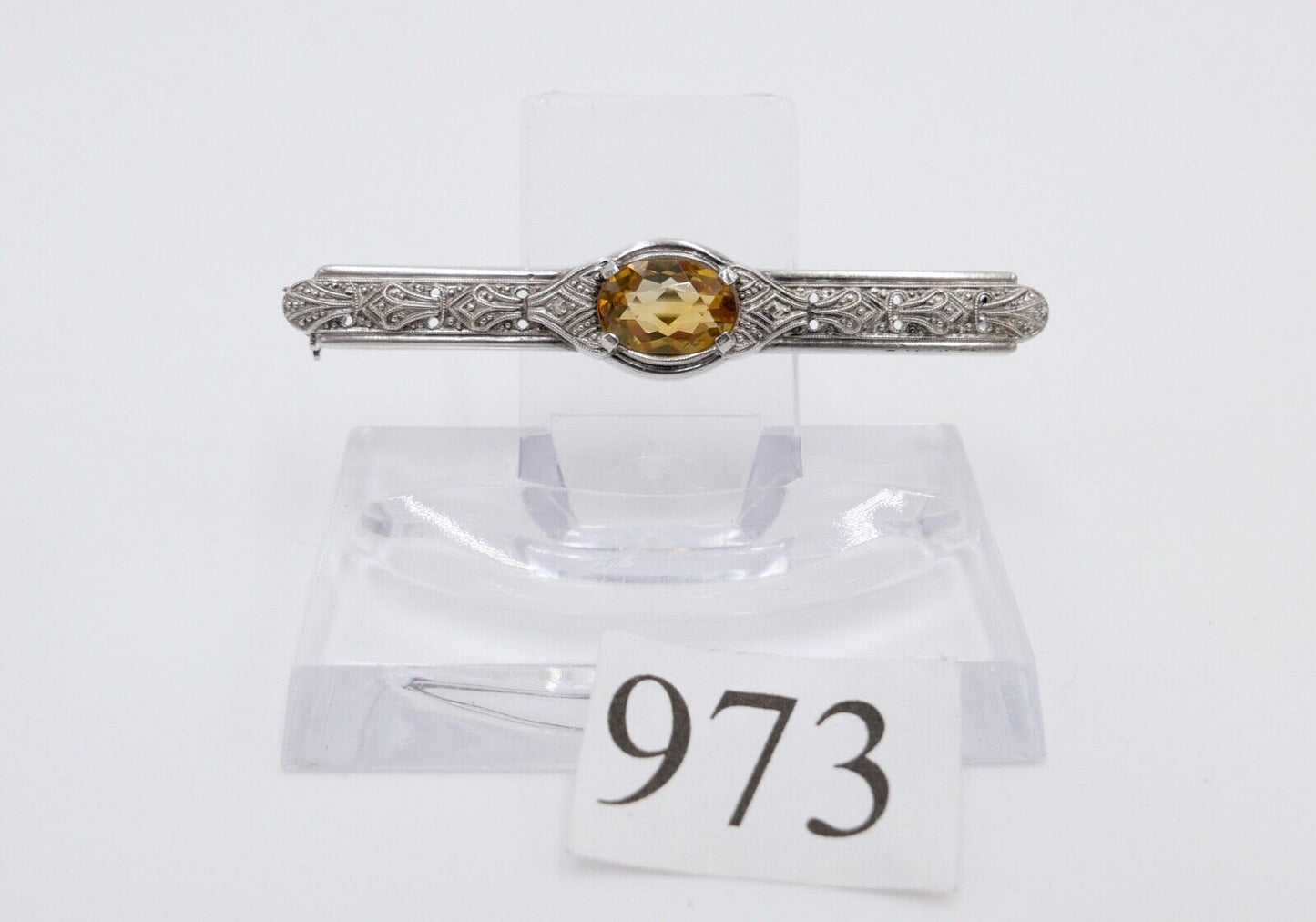 Jugendstil Silber 835 Brosche Anstecknadel mit gelben Citrin 55,0 mm - Antikhandel-Stuttgart