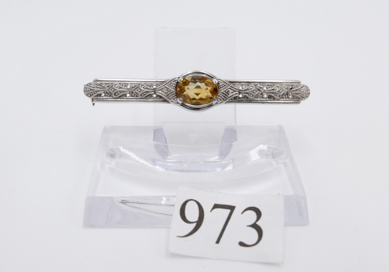 Jugendstil Silber 835 Brosche Anstecknadel mit gelben Citrin 55,0 mm - Antikhandel-Stuttgart