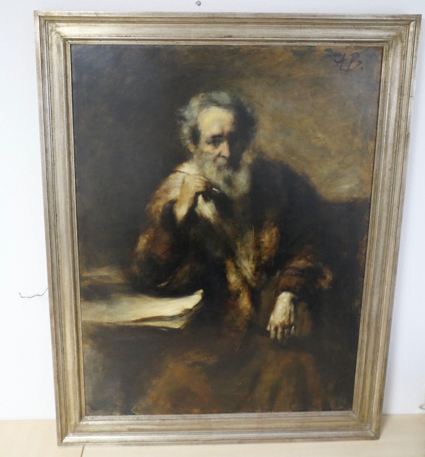 136 x 106 cm MONOGRAMMIST A.B. / A.V. Maler 19. Jh. " Gelehrter im Pelzmantel " - Antikhandel-Stuttgart