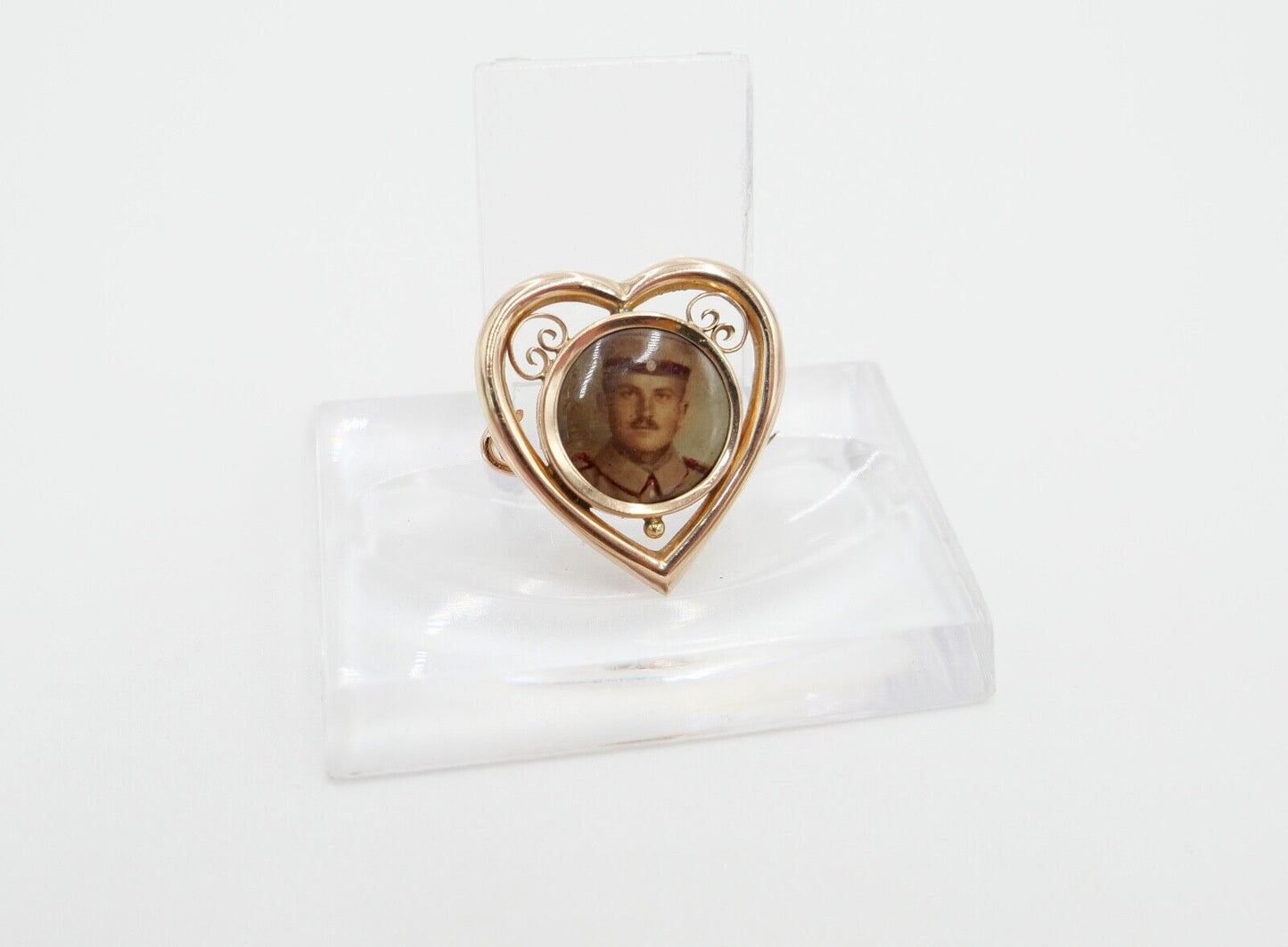 Herz Brosche 585 Gold 1.WK Soldat Portrait - Antikhandel-Stuttgart